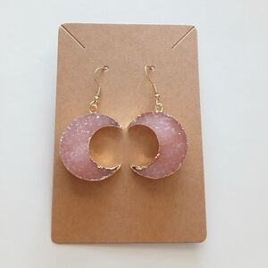 Fashion Jewelry Pink and Gold Crescent Earrings